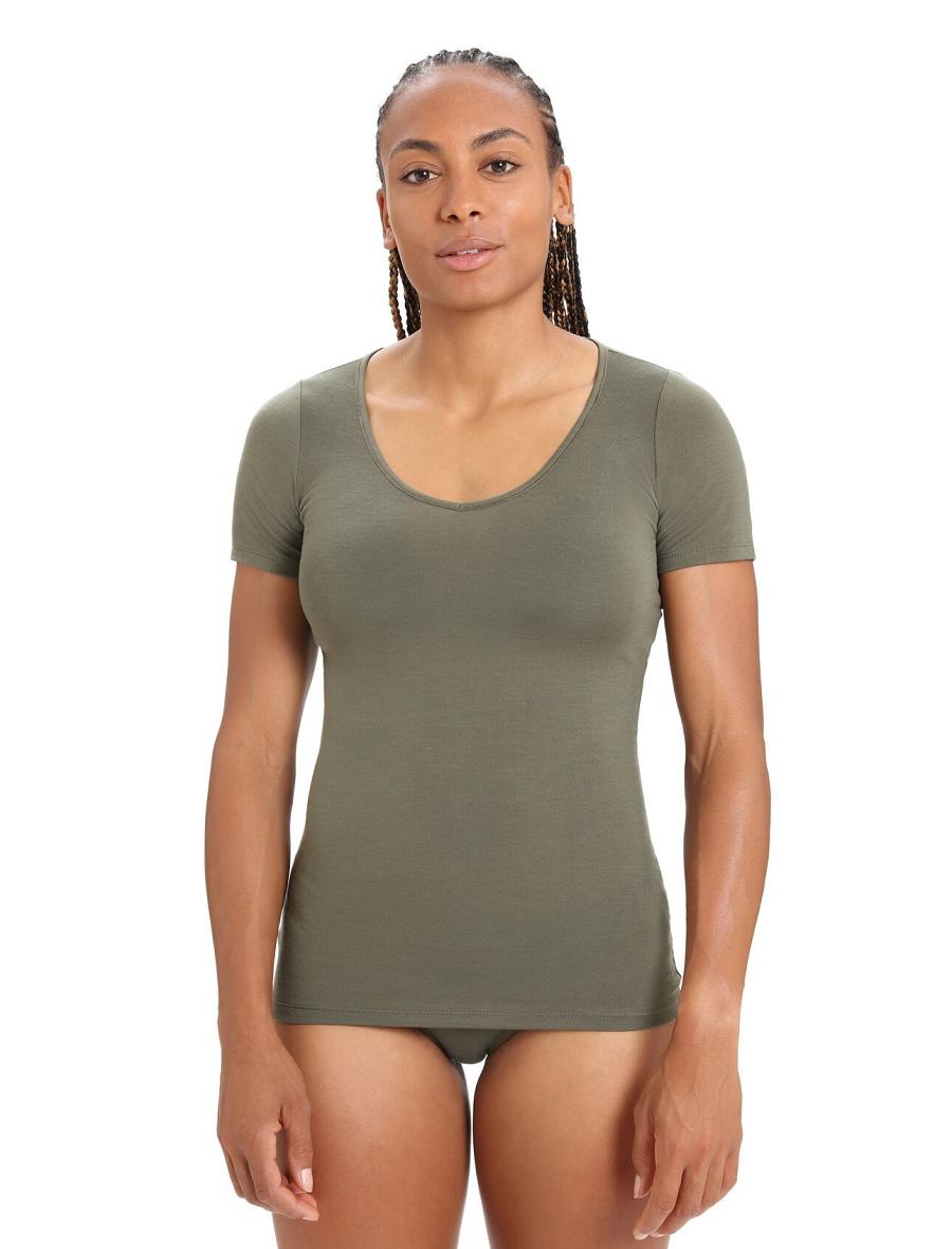 Sous Vêtement Icebreaker Merino Siren Corta Sleeve Sweetheart Top Femme Vert Olive | FR 1682BEXC